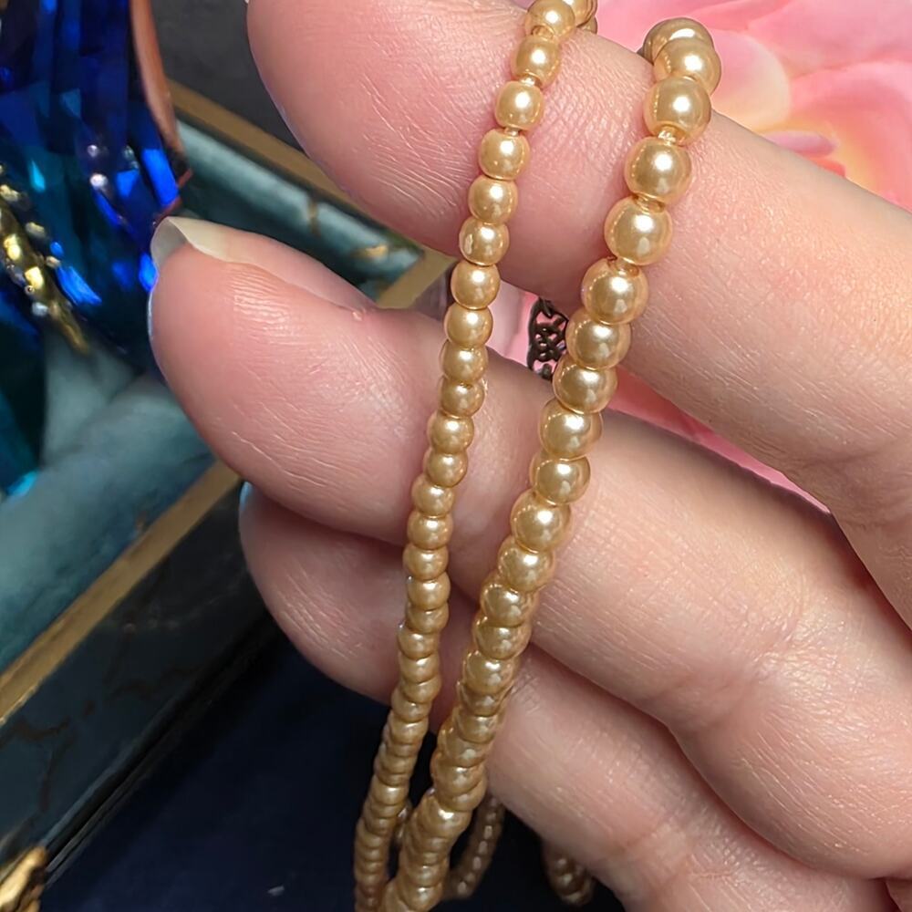 Chico’s Layered Pearl Necklace Crystal Bar Double Strand Statement Gold Tone 54 - Picture 12 of 13